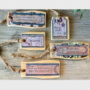 Handmade Wooden Word Tags Gift Tags Inspirational Ornaments Lot of 5